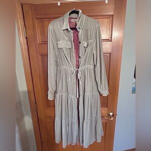 Free people velvet duster in stone light green